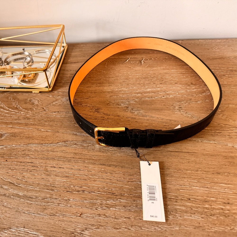 Banana Republic: Black Leather Belt with Gold Buckle (Brand New w/ tags)